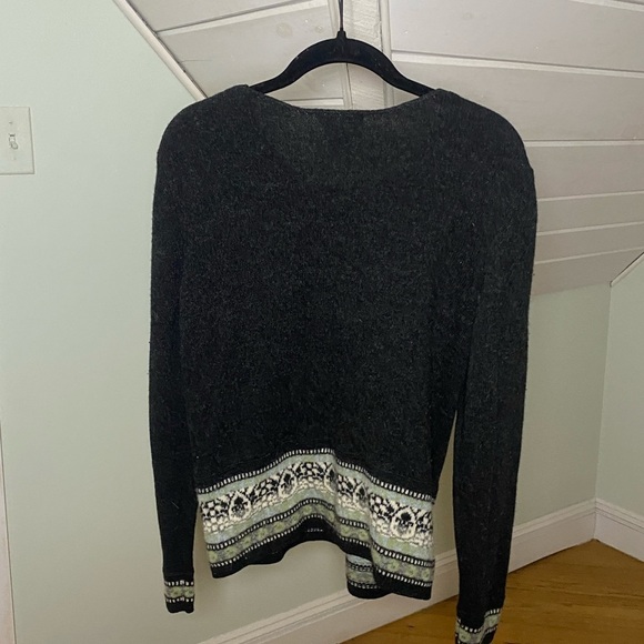 Deane & White 100% Lambswool Cardigan Sweater Gray Green & Blue Detail Medium - Picture 5 of 11